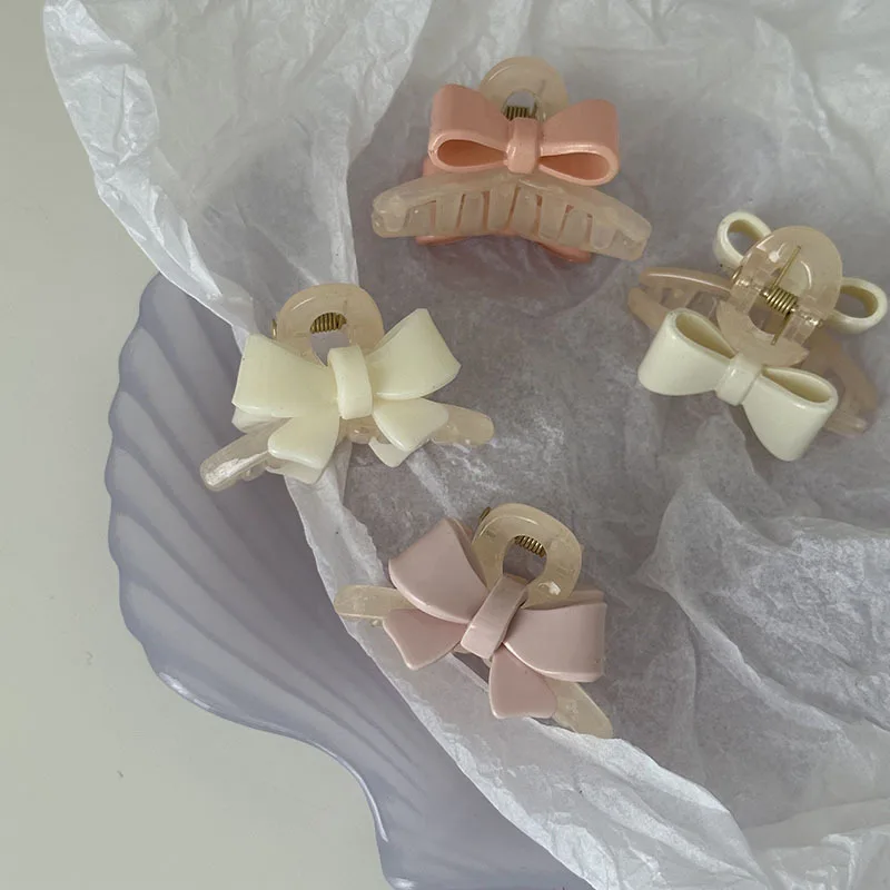 Cute and Versatile Pink and White Bow Tie Small Clasp Clip Sweet Girl Hair Clip Small Clothes Hanger Bang Clip Hair Accessories