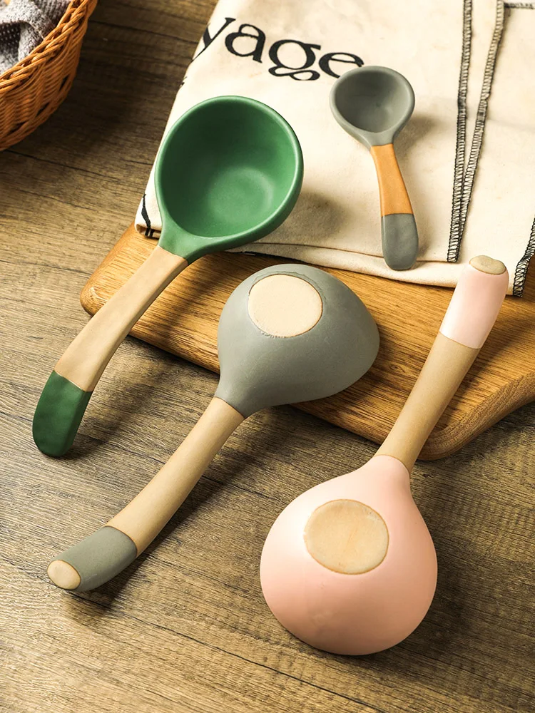 Ceramic Soup Spoon Japan Retro Style Home High Quality Porcelain Green Grey Purple Pink Spoons 2 Sizes 4 Colors Tableware