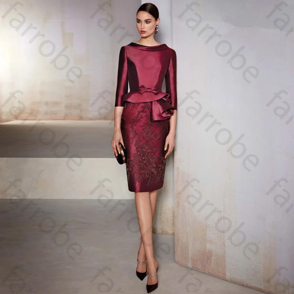 Customized Elegant Burgundy Mother Of The Bride Dresses Lace With Sleeves Beaded Cocktail Party Dresss Back Out Vestidos Formal