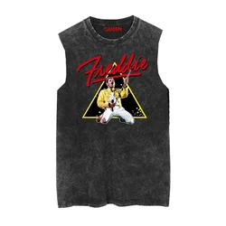 Street Ride Tank Top Summer Queen Band Rock Music Punk Street Old Washed Vintage Batik Sleeveless Tank Top T-Shirt