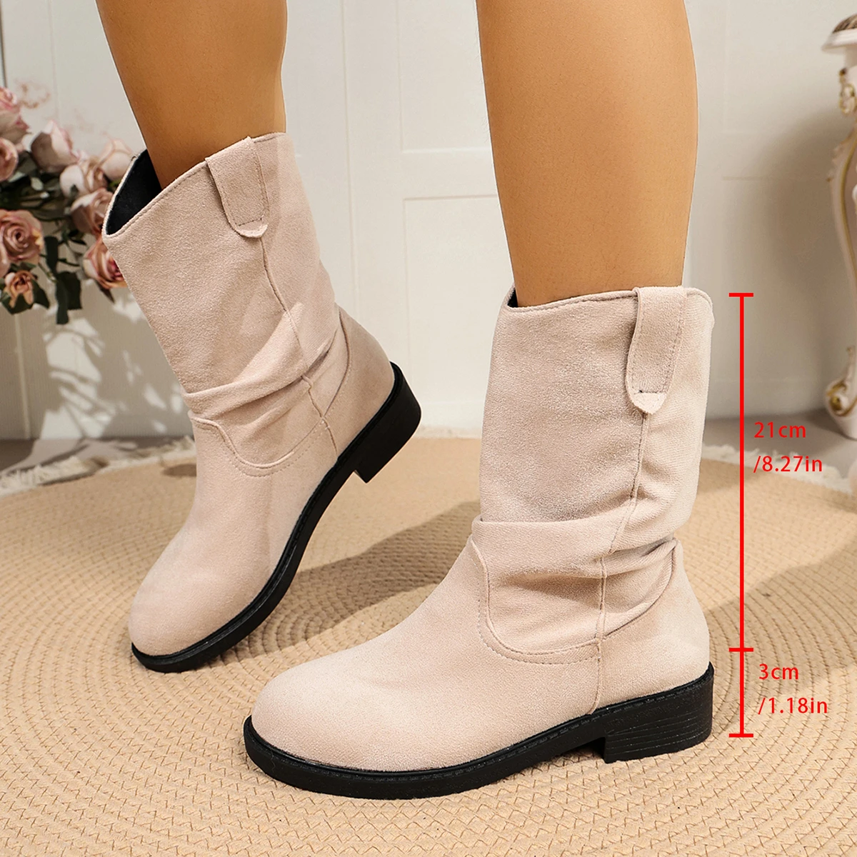 Herbst- und Wintermode Retro Braune Western-Cowboystiefel Damenstiefel Neuer Look Schlanke Dicke und Gestapelte Kurze Stiefel – Detail 3