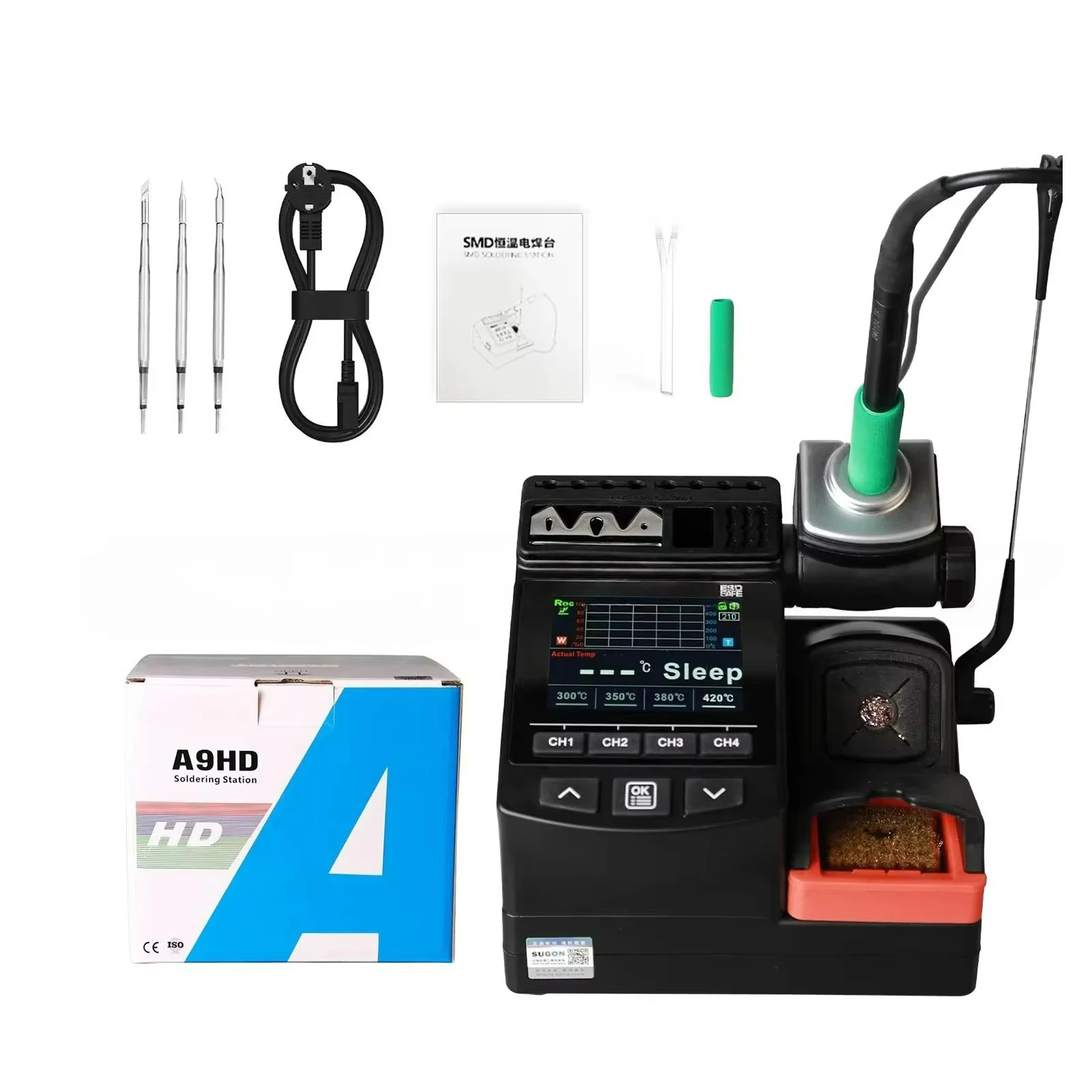 

A9HD Soldering Station Compatible Soldering Iron Tip C210 C245 Handle Control Temperature Welding Rework Station