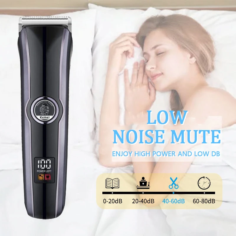 Kemei-مقص الشعر الكهربائي الاحترافي للرجال ، آلة تشذيب الشعر القابلة لإعادة الشحن ، آلة لاسلكية ، قاطع بشاشة عرض LED