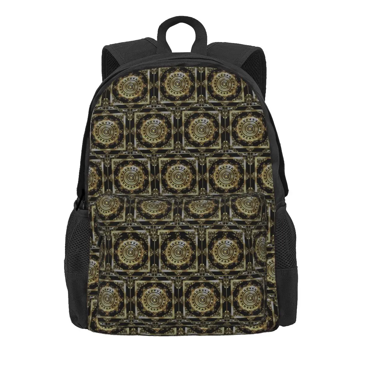 

Greek Keys Black Gold Medallion Meander Baroque Backpack Daypack Large Capacity BookBag School Bag Shoulder Bags for Men Women