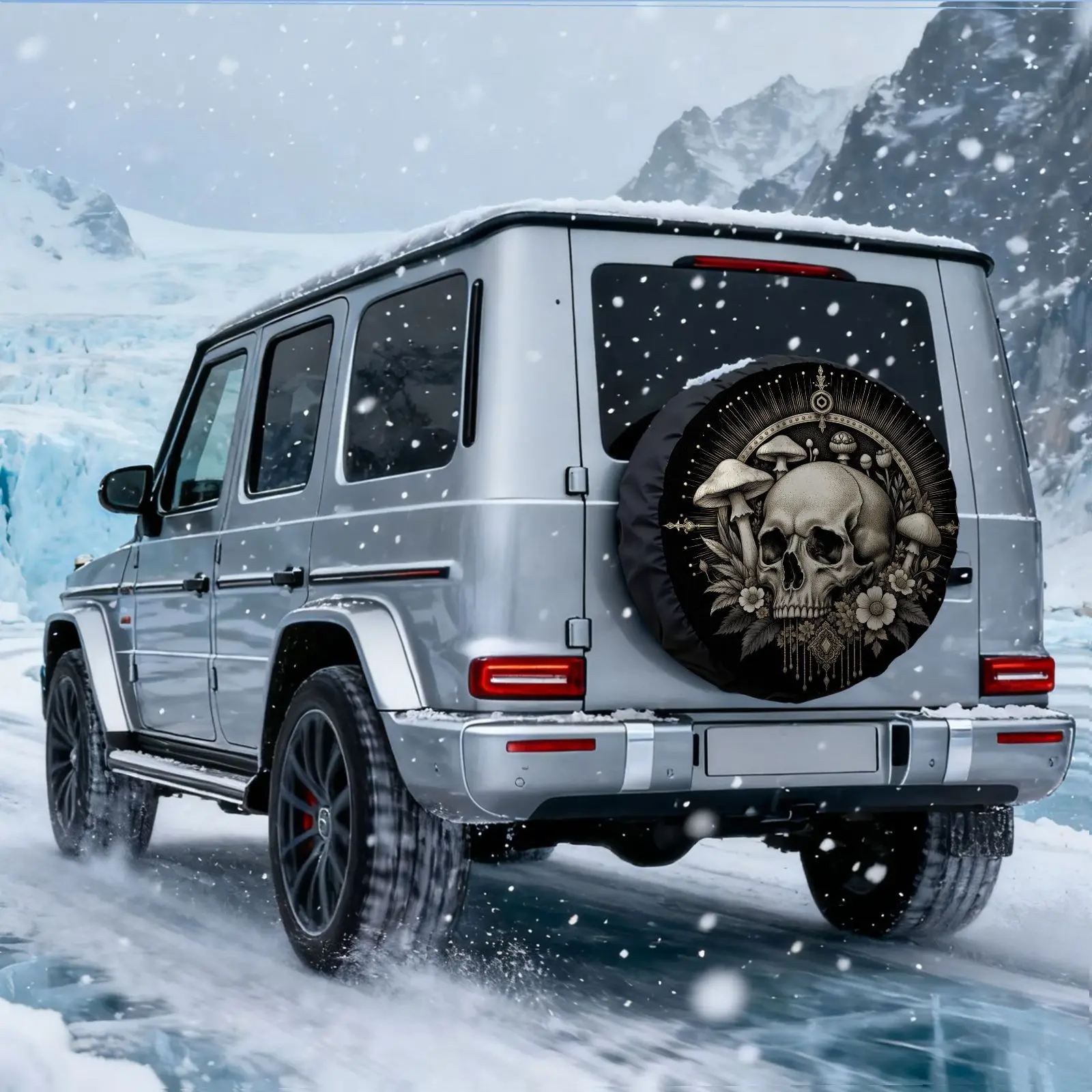 Gothic Dark Aesthetic Tire Cover Compatible For - Gothic Arch & Skull Pattern Decorative Spare Tire Protector, Durable Polyester