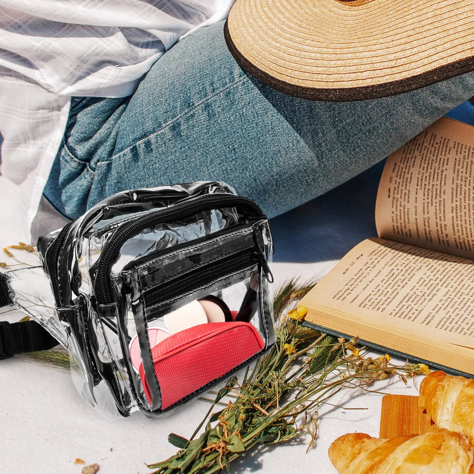 

Clear PVC Waterproof Sports Waist Bag Adjustable Buckle Lightweight for Hiking Camping Picnic Mountaineering Outdoor Activities