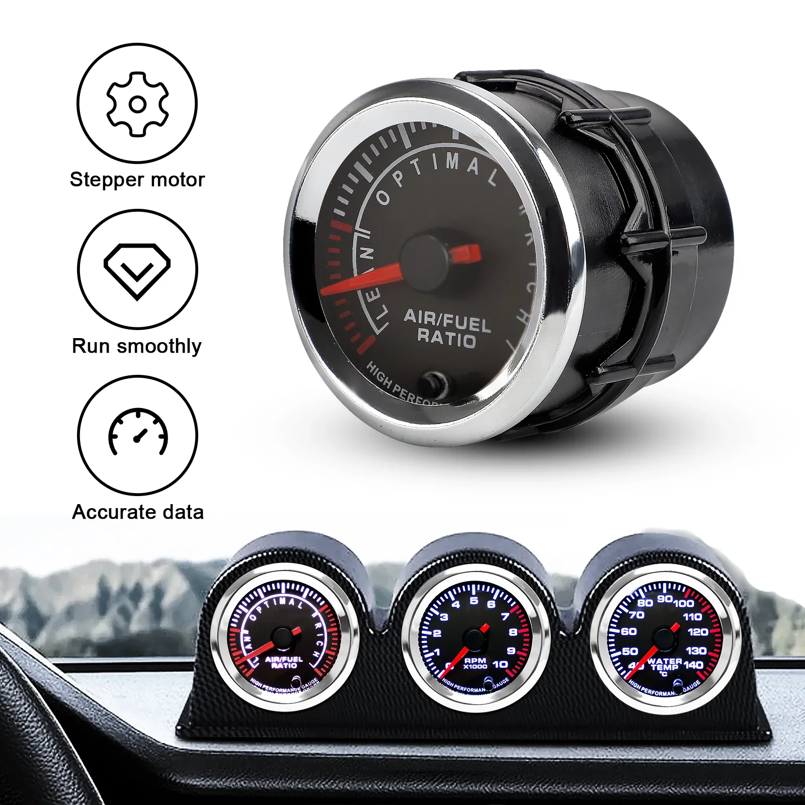 2'' 52mm 12V Car Air Fuel Ratio Gauge 7 Colors Pointer Narrowband Air Fuel Ratio AFR Meter With Stepper Motor ASB METAL