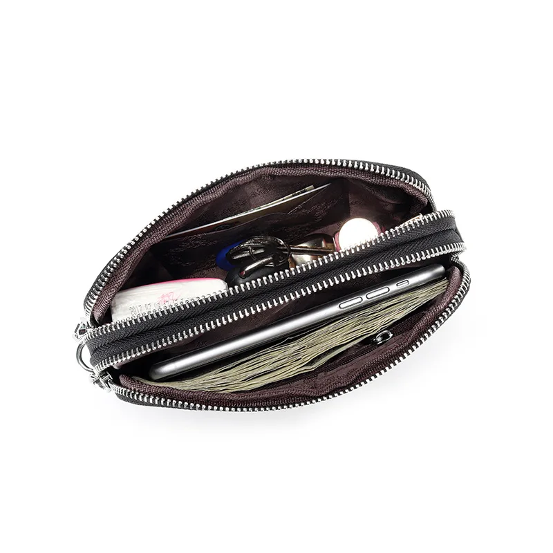 Genuine Leather Women Clutch Purse Chain Crossbody Bag for Ladies Coin Purses Long Zipper wallet female Cowboy messenger bag