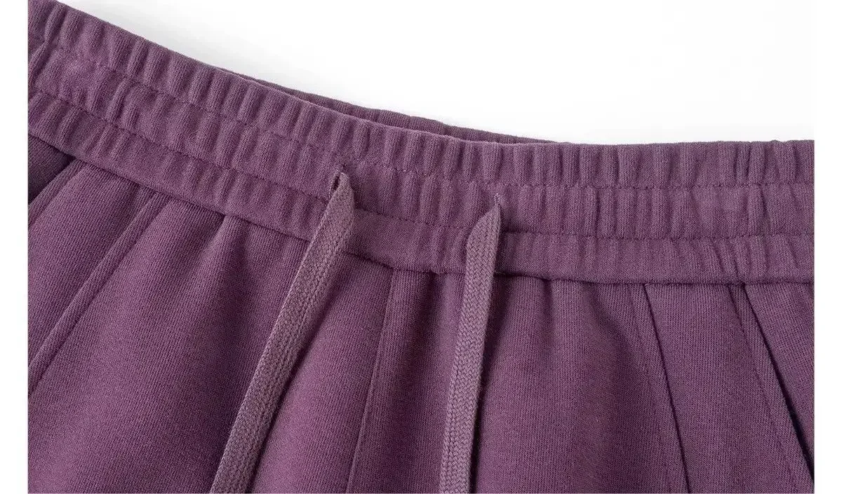Gerade geschnittene, weit geschnittene Hose in Merlot-Lila, schlankmachend, für Frühling und Herbst, locker fallend, sportliche Jogginghose im koreanischen Stil. – Detail 18