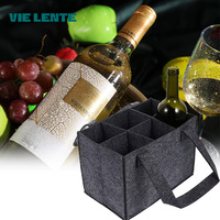 6 Bottles Felt Wine Bottle Holder Bag Grey Protective Wine Storage Bag Washable with Carry Handle Wine Bottle Carrier Wedding