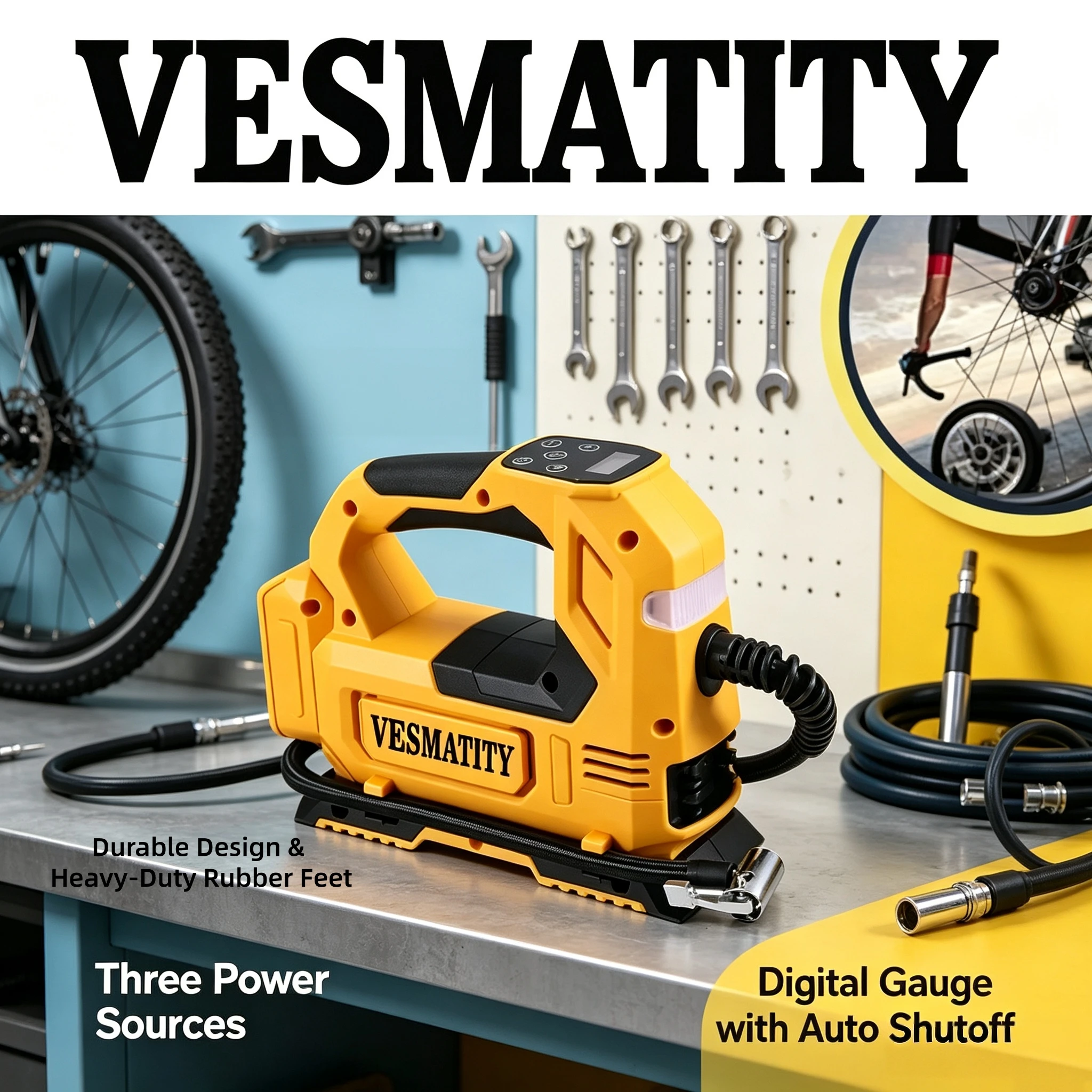 Vesmatity Car Tire Inflator Cordless Electric Pump Air Compressor Portable High Speed Heavy Duty 18-V Batteries Xtreme Pro