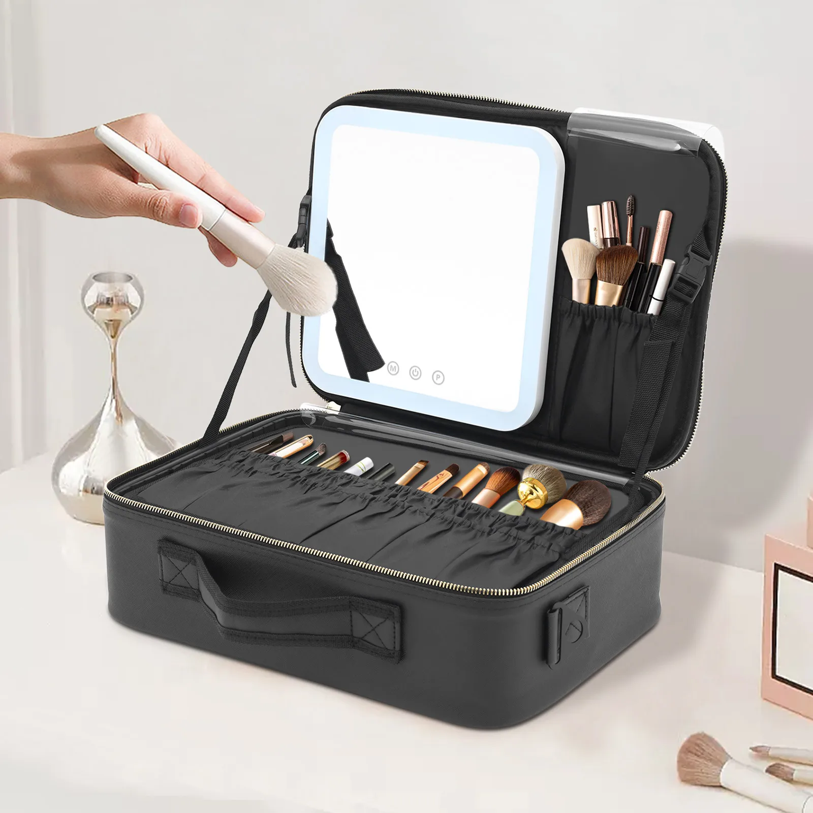 Imagem -04 - Bolsa de Maquiagem com Espelho e Luzes Viagem Maquiagem Train Case Cosmetic Bolsa Organizer Artista Portátil Storage Bolsa Configurações de Cores