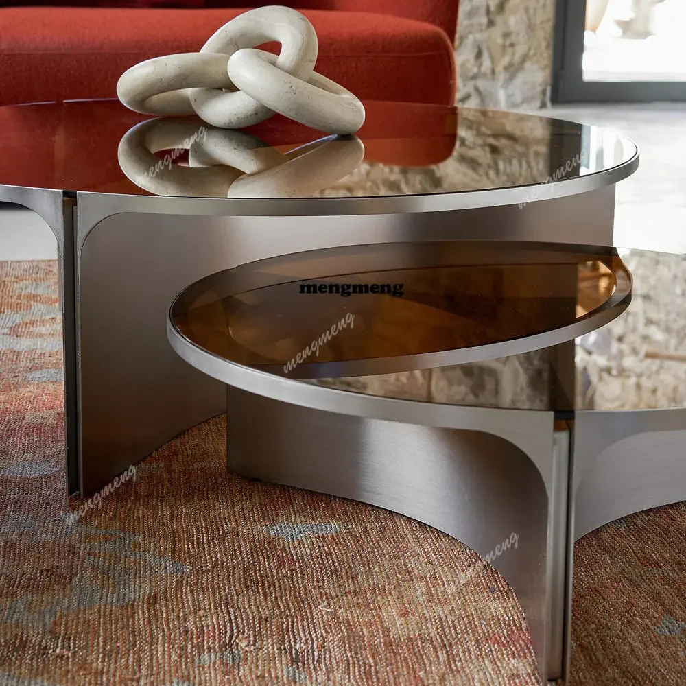 

New arrive Italian simple post-modern creative villa with model room furniture light luxury tempered glass round coffee table
