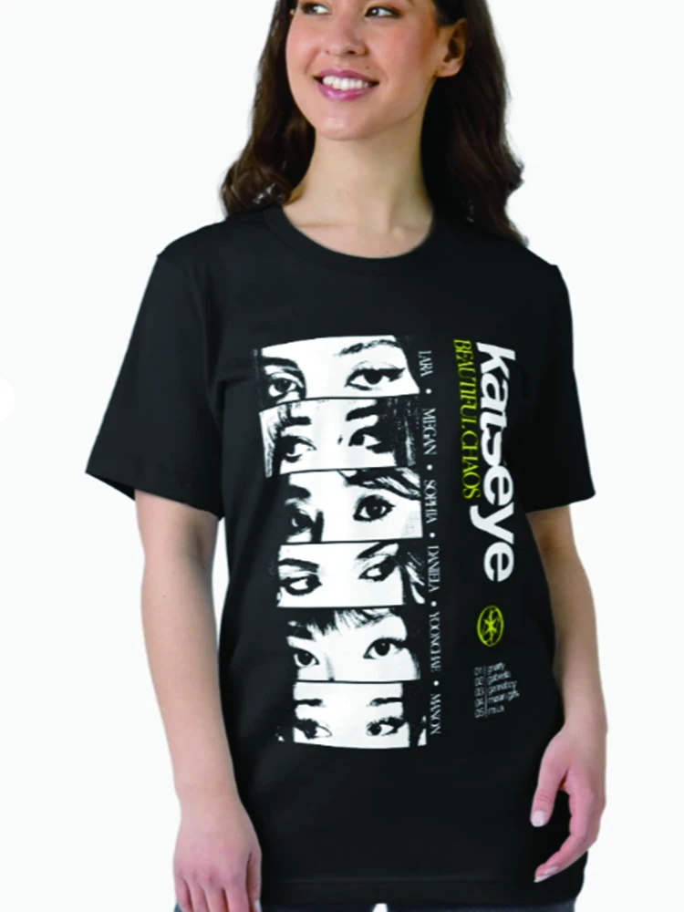 Katseye 2026 Nowa Kolekcja Damska Koszulka z Czystej Bawełny o Luźnym Kroju z Nadrukiem, Idealna na Koncerty.