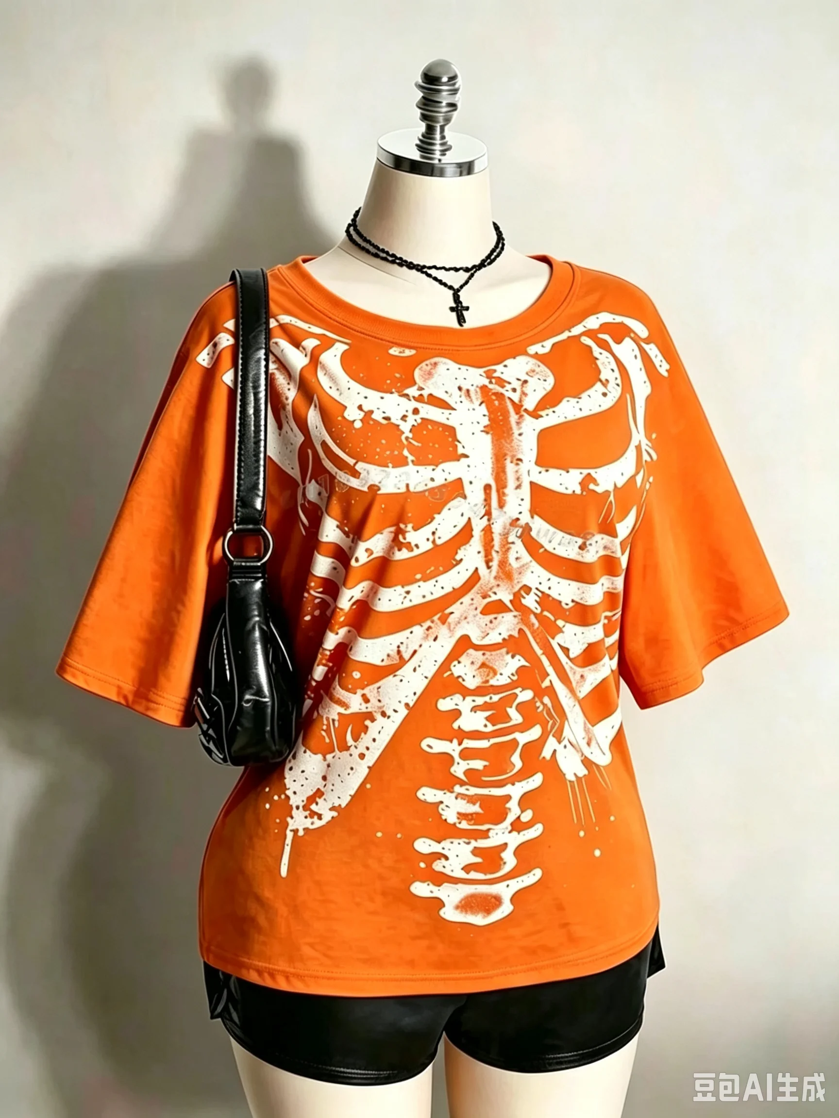 2026 Damen Halloween Skelett Brustkorb Grafik T-Shirt Y2k Alt Goth Punk Distressed Totenkopf Knochen Print Kurzarm Herren T-Shirts – Detail 10