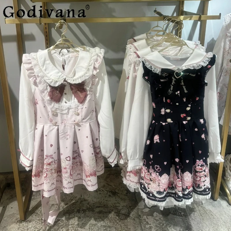 

Japanese Liz Woman's Dresses Set Spring Sweet Girl's Big Bow Lace Lolita Long-sleeved Top and Skirt 2-piece Set Lolita Outfit