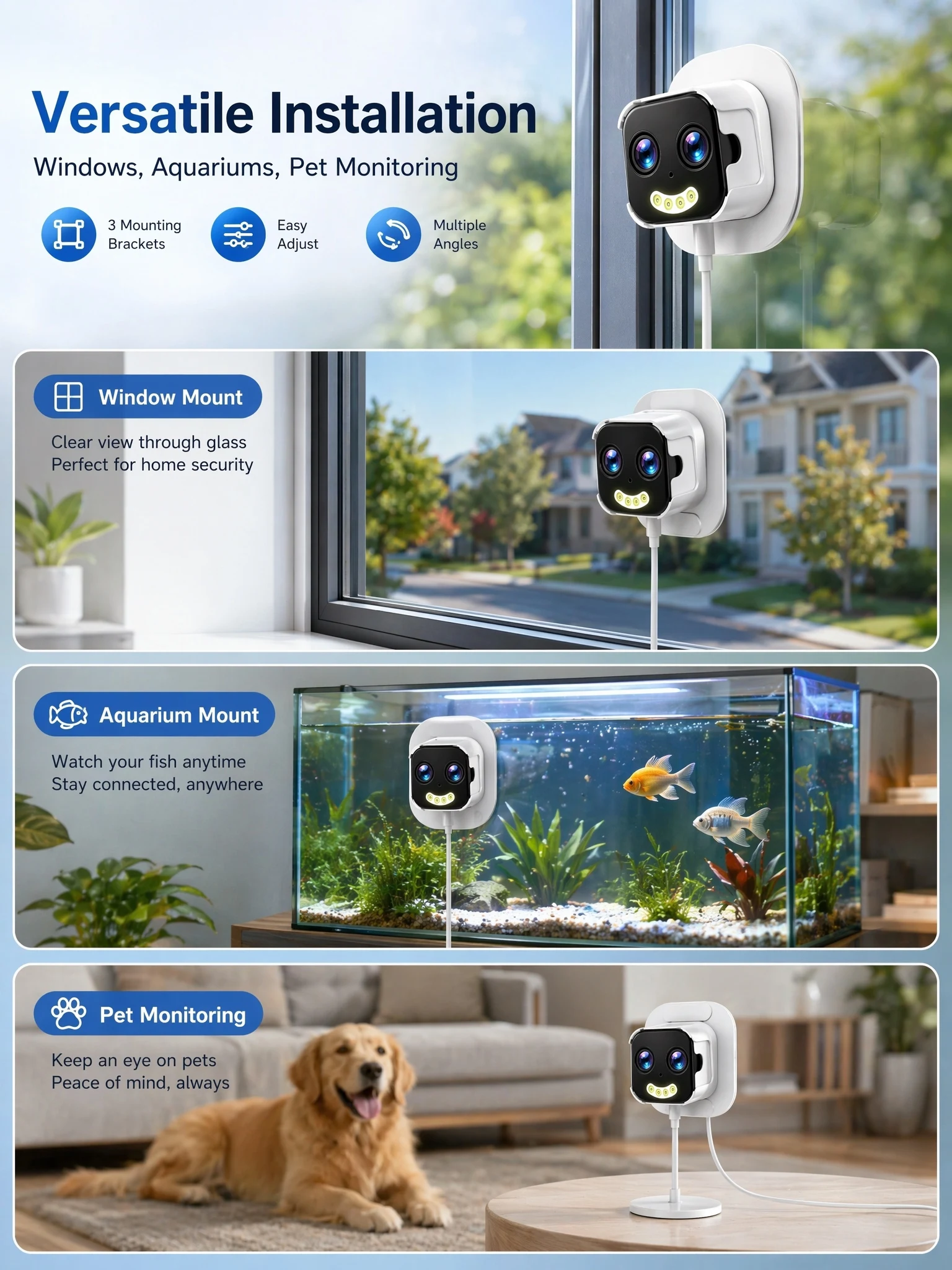 OKAM PRO Window Camera Dual Lens 10X ZOOM 5G WIFI Camera HD 10MP Dual Stand Night Vision Bidirectional Intercom Mobile Detection