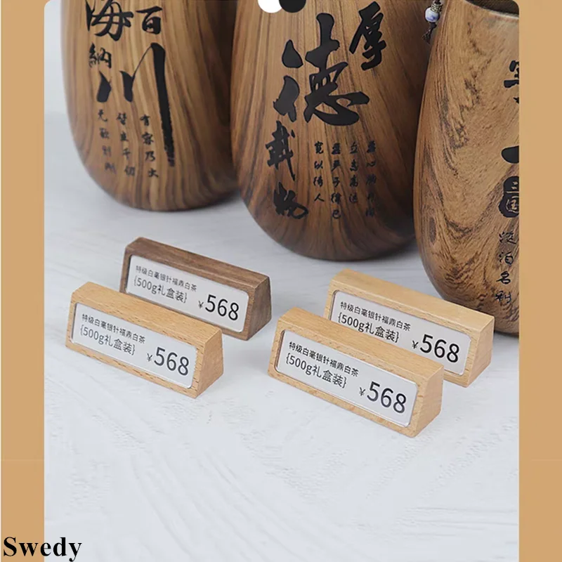Small Wood Table Acrylic Label Holder Price Tags Displays Menu Paper Sign Holder Data Card Holder Display Stand