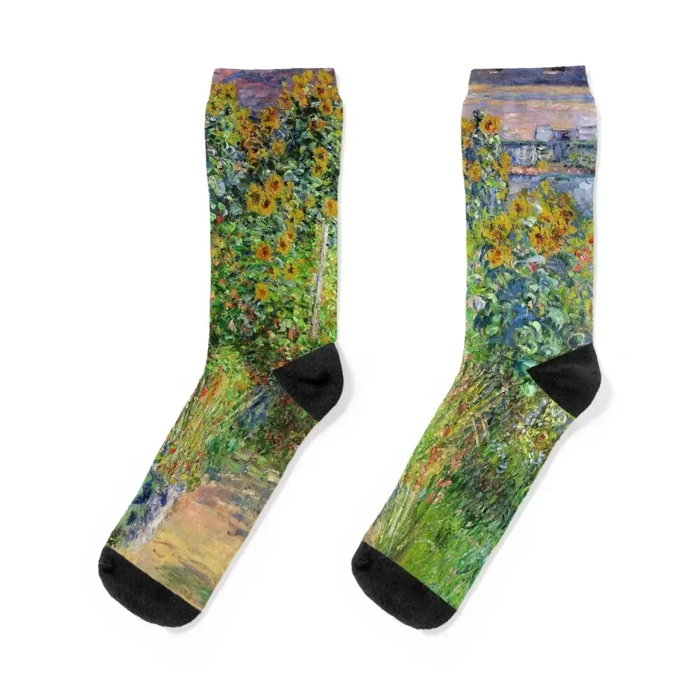 Claude Monet - Monet's ,Sunflowers Garden In Monet's Garden At Giverny by Claude Monet Socks Soccer Socks Woman Men's