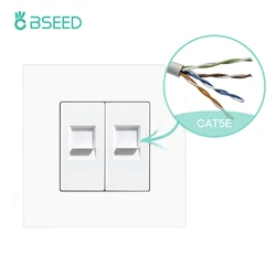 BSEED EU Standard Double Internet Socket RJ45 Network Data Socket CAT6 Wall Computer Outlet Plastic Frame White Black Color