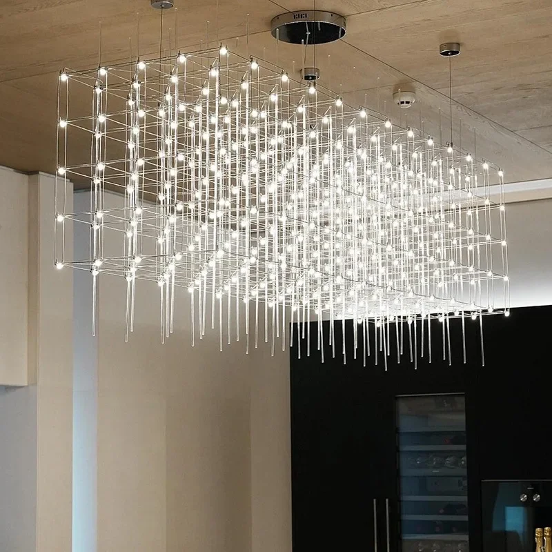 Modern Luxury Rectangular Chandelier LED Firefly Chandelier For Hotel Lobby Project Decor Square Front Desk Cube Pendant Lamp