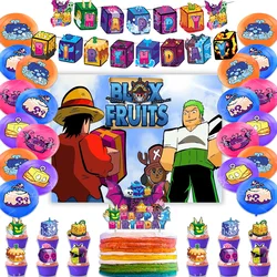 Umi Game Blox Fruits Theme Birthday Party Supplies Decorative Blox Fruits Balloon Banner Backdrop Cake Topper Kids Party Gifts