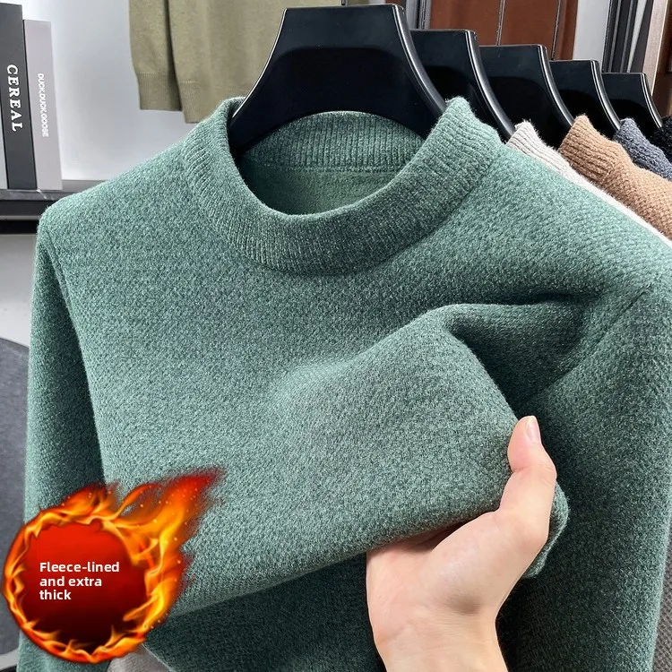 

Мужской зимний вязаный повседневный цельный бархатный теплый свитер с высоким воротником из мягкого полиэстера и нейлона