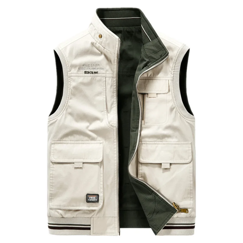 Multi Pockets Cotton Waistcoat Men Outdoor Men\'s Sleeveless Vest Casual Clothing Fashion Reversible Business Jackets 6xl 7xl 8xl