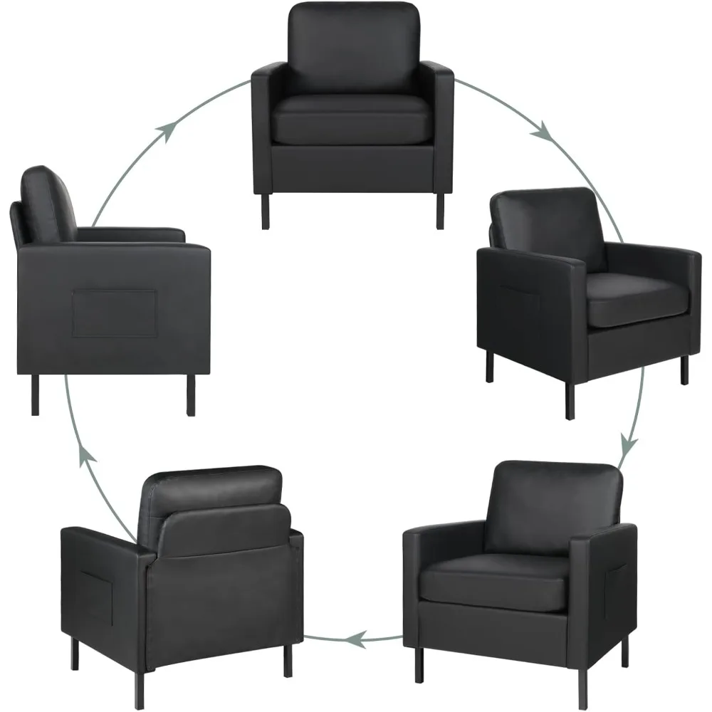 zwarte kunstleren accentstoel set van 2 met armleuningen, moderne bureaustoel met klein accent, wachtkamerstoelen voor woonkamer slaapkamer