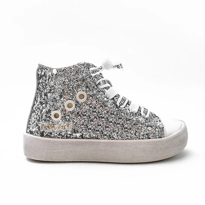 Scarpe sportive sporche alte di marca per bambini 2024 scarpe Casual per bambini di design personalizzato ragazze CCDB Glitter Kids Star Sneakers