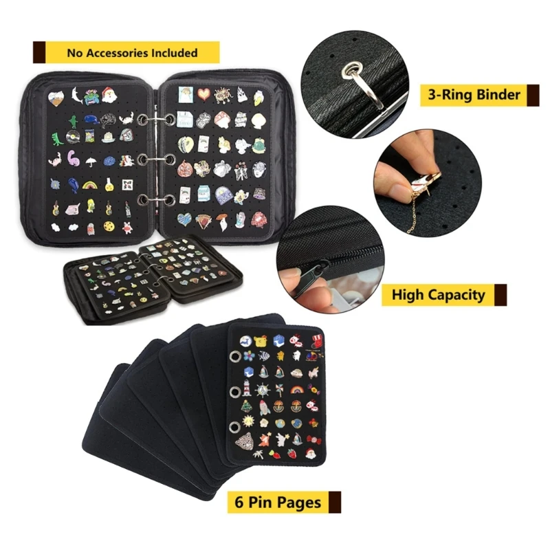 95AB Versatile Enamel Pins Carrying Case 6 Pages Portable Secure Hold for Trader