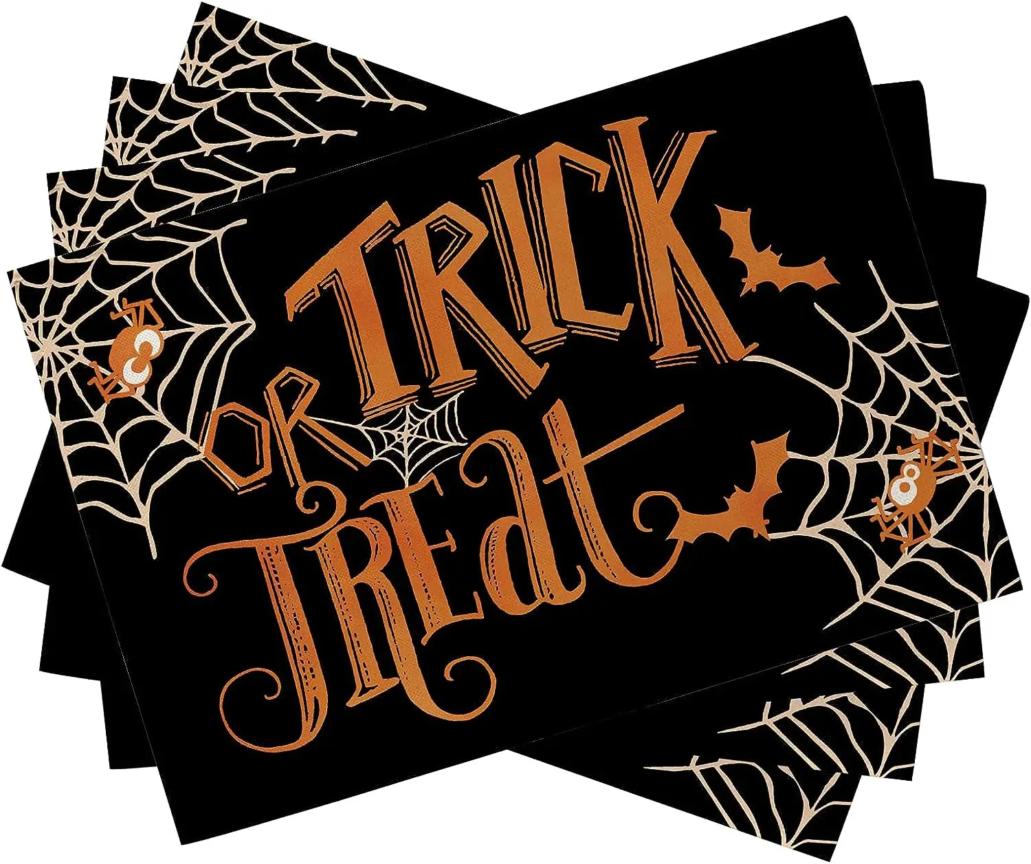 

Halloween Trick or Treat Placemats Set of 4 Spider Web Bat Black Holiday Dining Table Place Mats Fall Seasonal Kitchen Decor