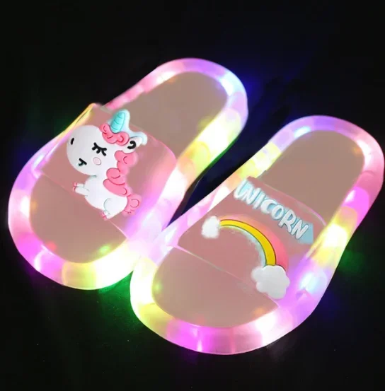 Kinderen Jongens Meisjes Slippers Cartoon Eenhoorn Dieren Prints Schoenen Verlichte Mode Leuke Schoenen Badkamer Kinderen Peuter Slippers