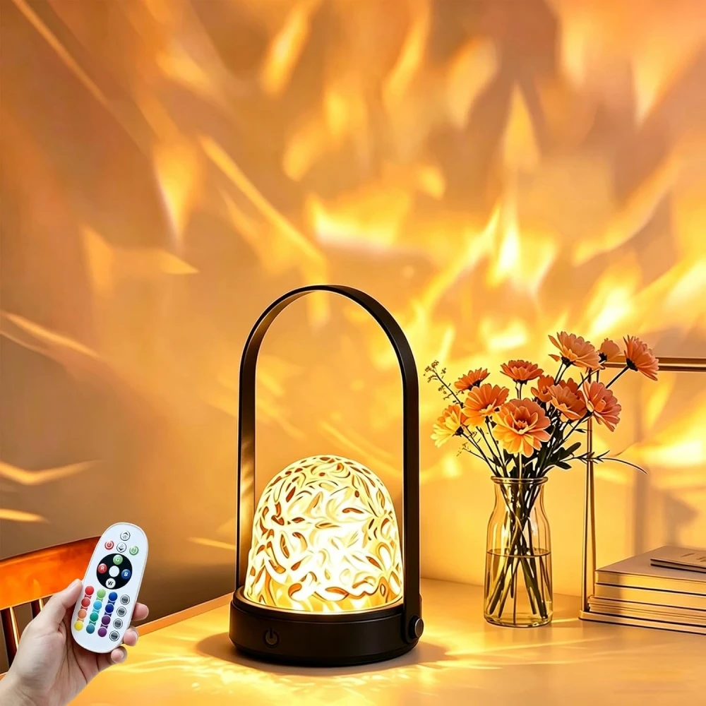 USB Rechargeable Water Wave Projector Night Light 16-Color Changing with Remote Control for Bedroom Living Room Christmas Gifts