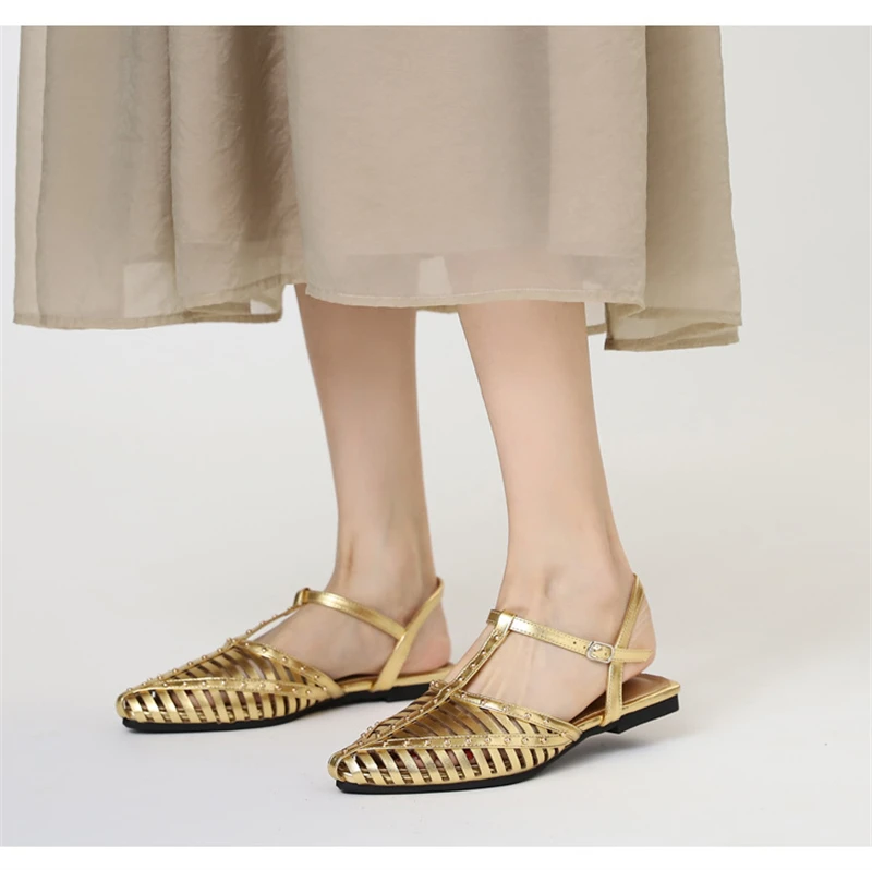 Women's Narrow Band Flat Sandals - Pointed Toe Ankle Buckle