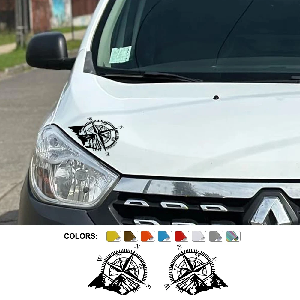 

Car Hood Stickers For Renault Dacia Dokker Camper Van DIY Stripes Graphics Mountain Compass Style Vinyl Decals Accessories Cover