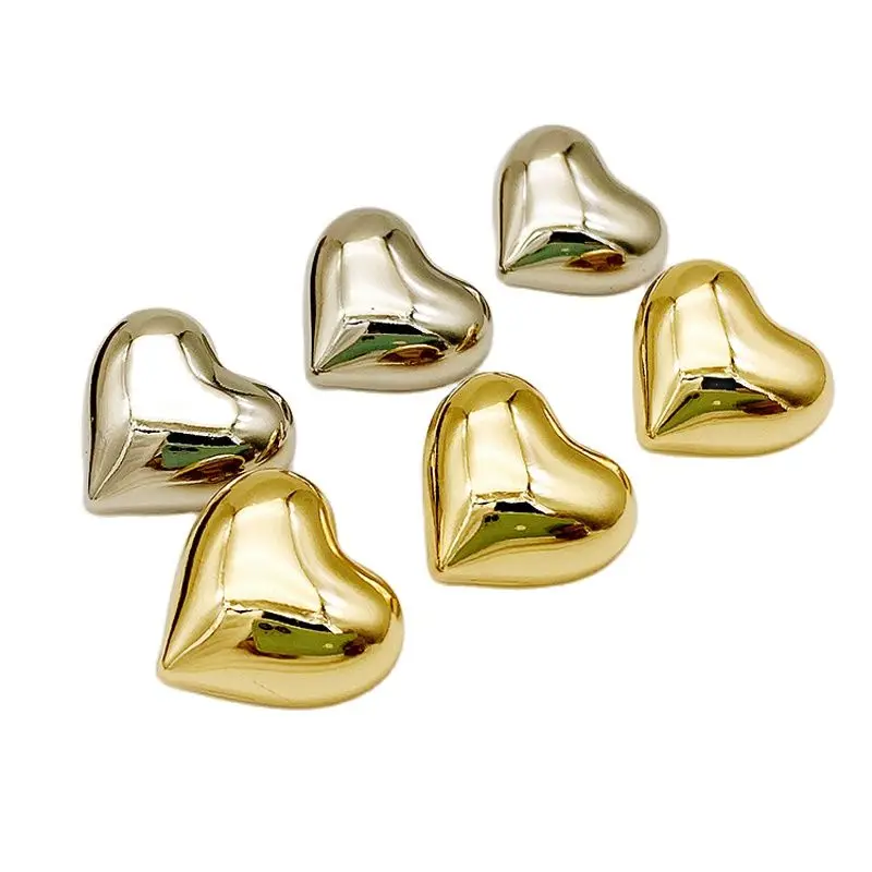 10Pcs Shiny Heart Plating Gold Metal Buttons For Clothing Sewing Accessories Supplies Shank Handwork Decoration