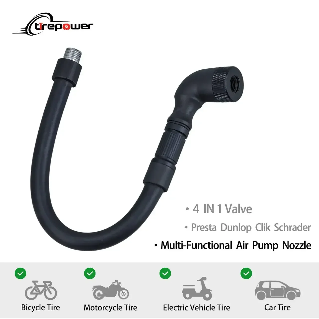4 In 1 Universal Bicycle Air Nozzle with Extension Hose Clik Presta Schrader Dunlop Valves Bike Motorcycle Pump Portable Connect