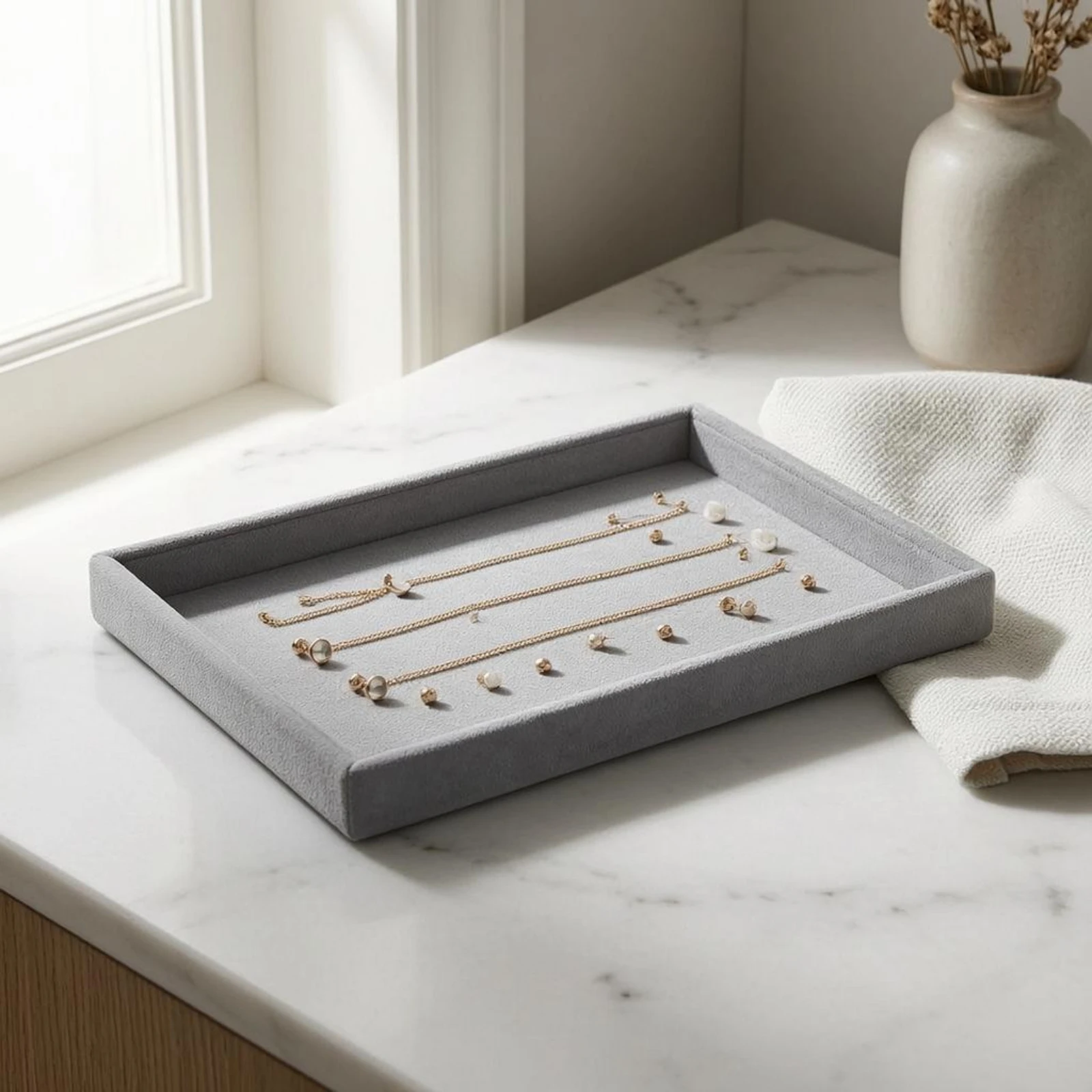 

Velvet Jewelry Tray Raised Side Rectangular Jewelry Tray Accessory Storage Gray Display