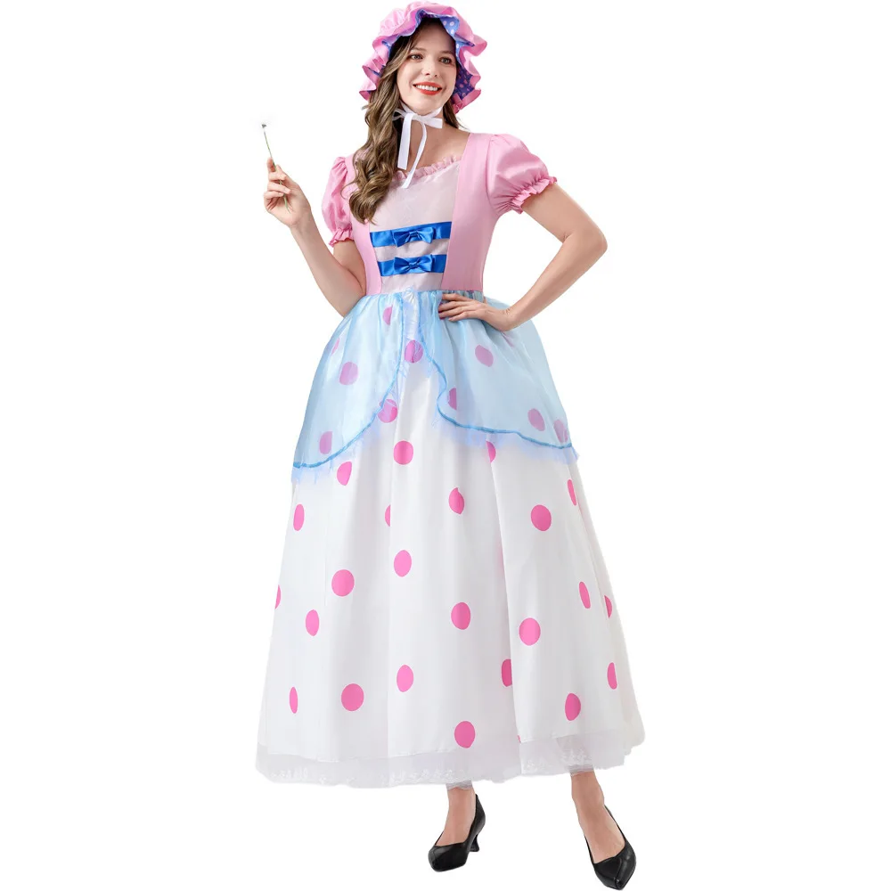 

Anime Cartoon Pink Polka Dot Princess Cosplay Dress Girl Party Bo Peep Cosplay Dress Stage Performancewear