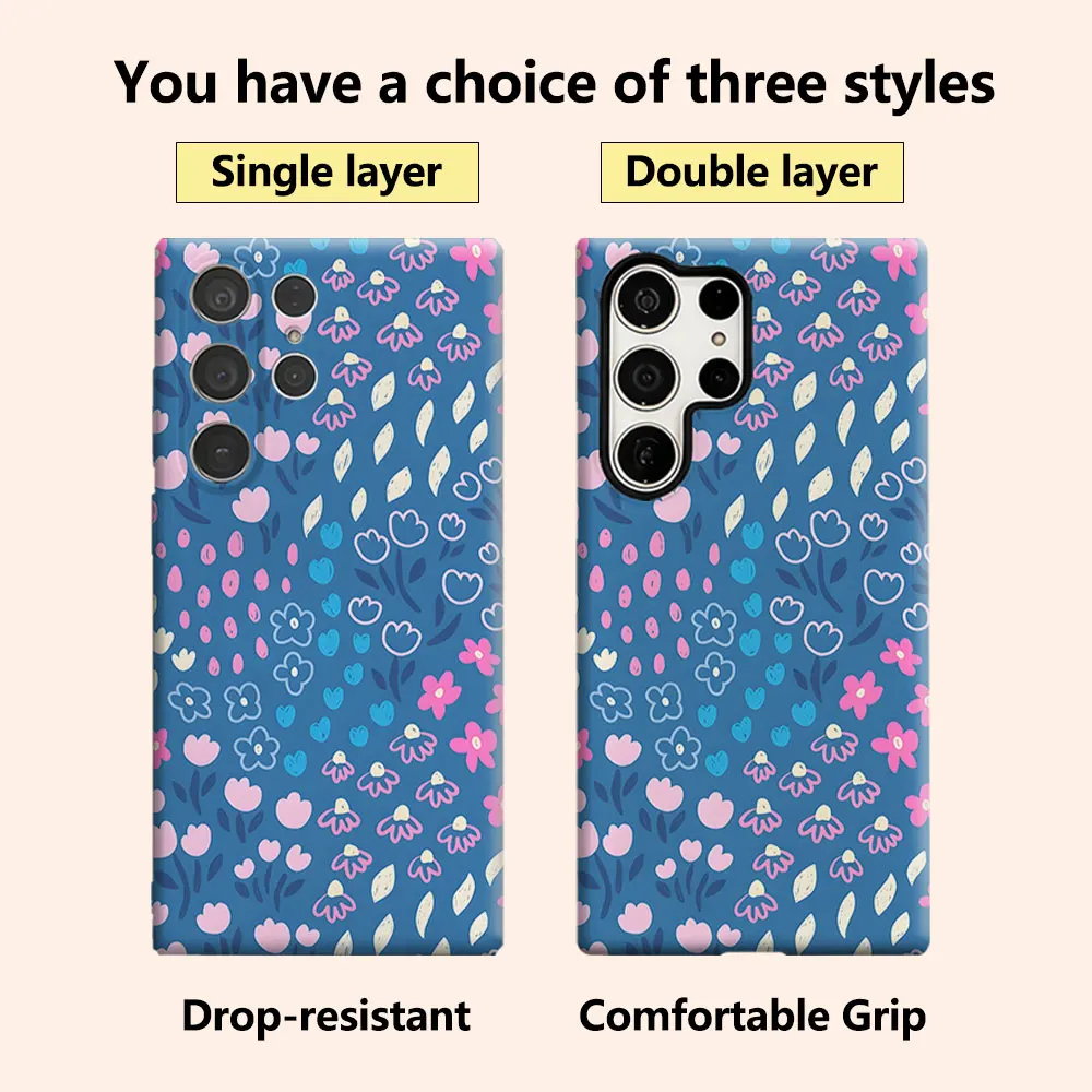 Blue Cute Tiny Floral Luxury Fashion Full Lens Protective Case for Samsung Galaxy S26 S25 S24 A56 A36 Plus Ultra
