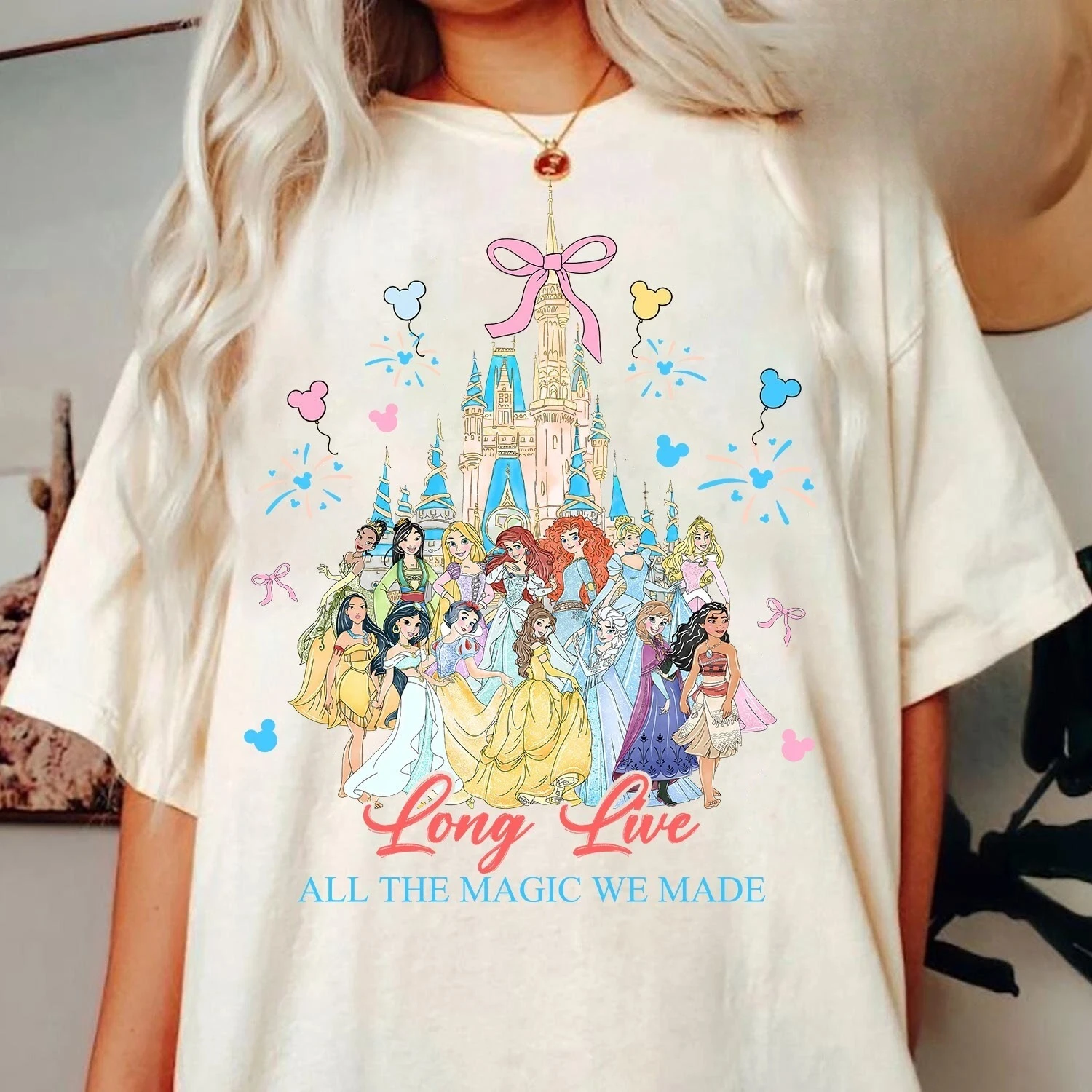 

Disney Princess Castle Coquettish Bow Girl Tour Male Female Adult Children T-Shirt Cotton fashion streetwear graphic t shirts
