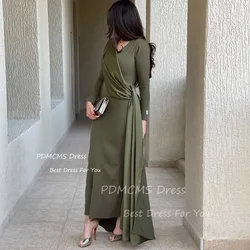 Sexy Army Green Saudi Arabia Mermaid Prom Dress Long Sleeves Prom Party Gowns Dubai Woman Ankle Length Formal Evening Dress