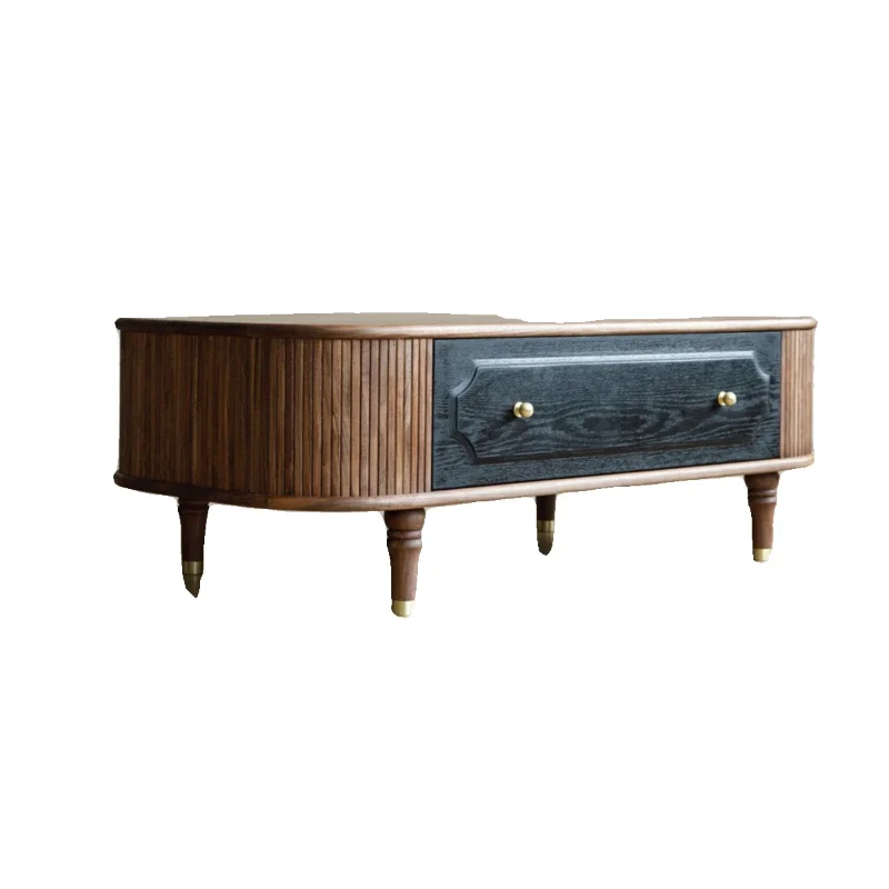 

South American walnut French retro coffee table, living room home oval new black small apartment coffee table
