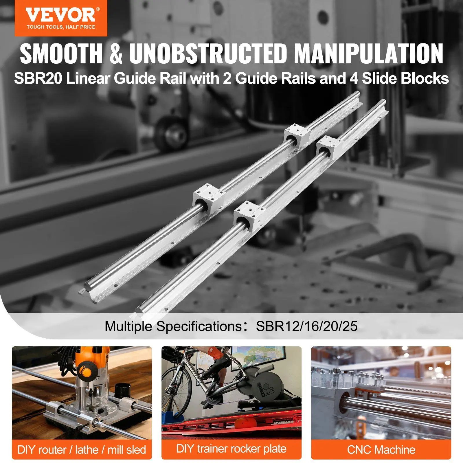 1000mm SBR20 Linear Rail Kit – 2 Rails & 4 Blocks – For CNC/DIY Machines (Precision Ball Bearing Slides)