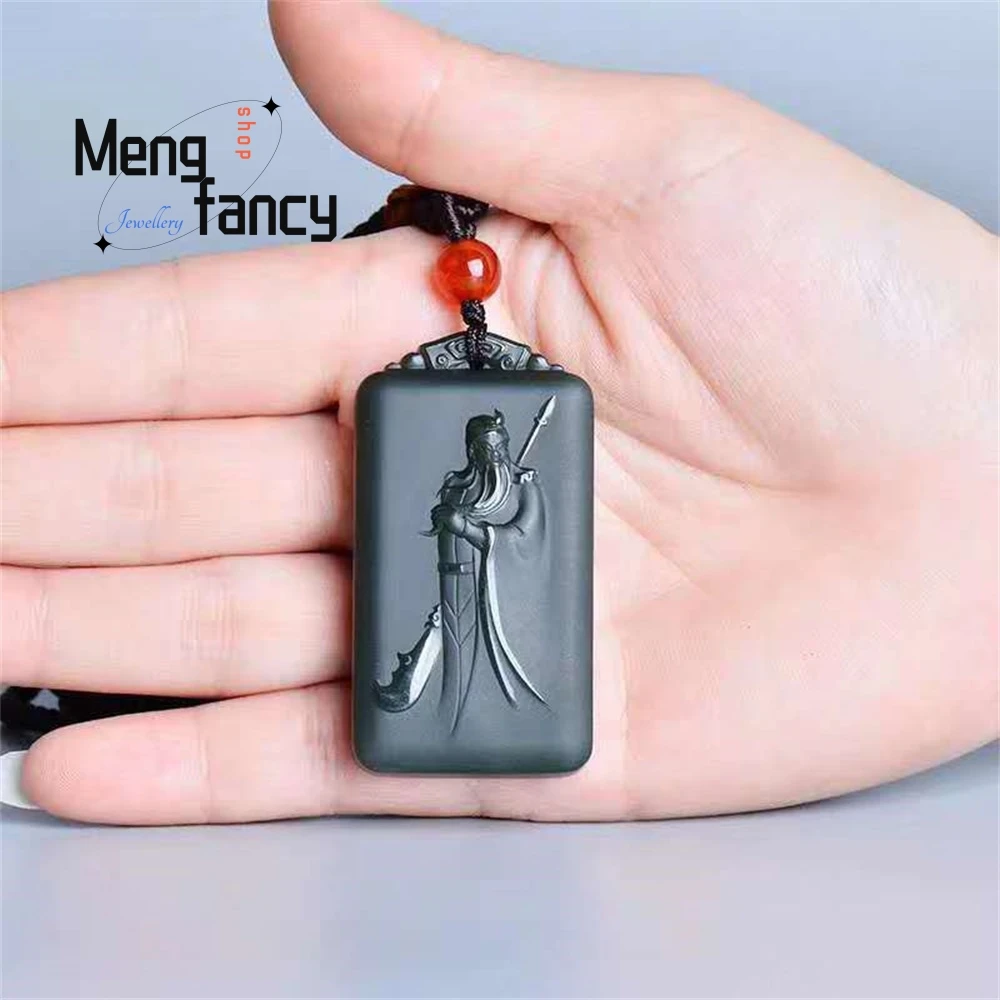 

HeTian Jade Green Jade Long Beard Guan Gong Holding A Big Knife Jade Pendant Is Fashionable And Elegant Green Jade Pendant