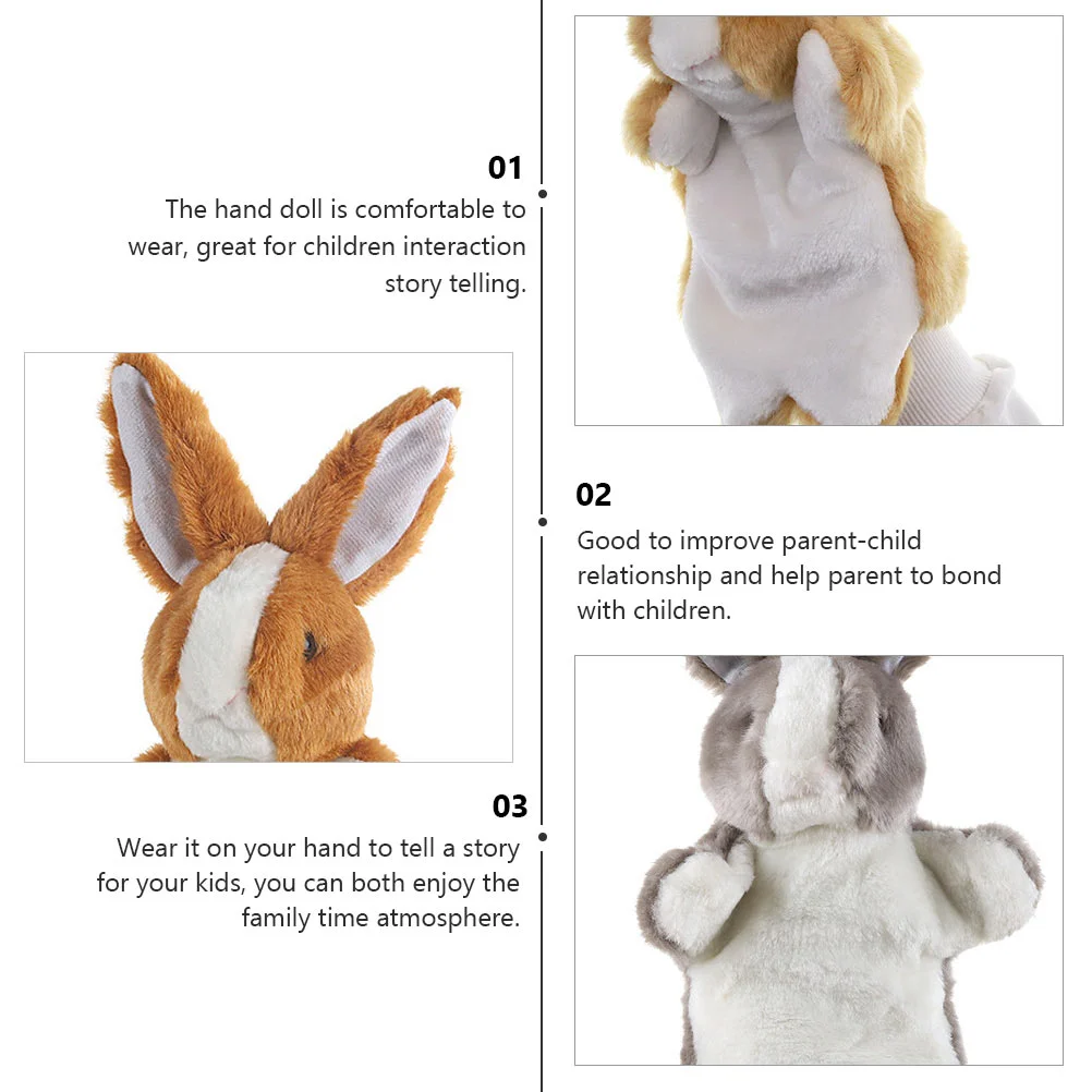 2 Pcs Plush Rabbit Hand Puppet Puppets Kid Toy Animals Educational Plaything