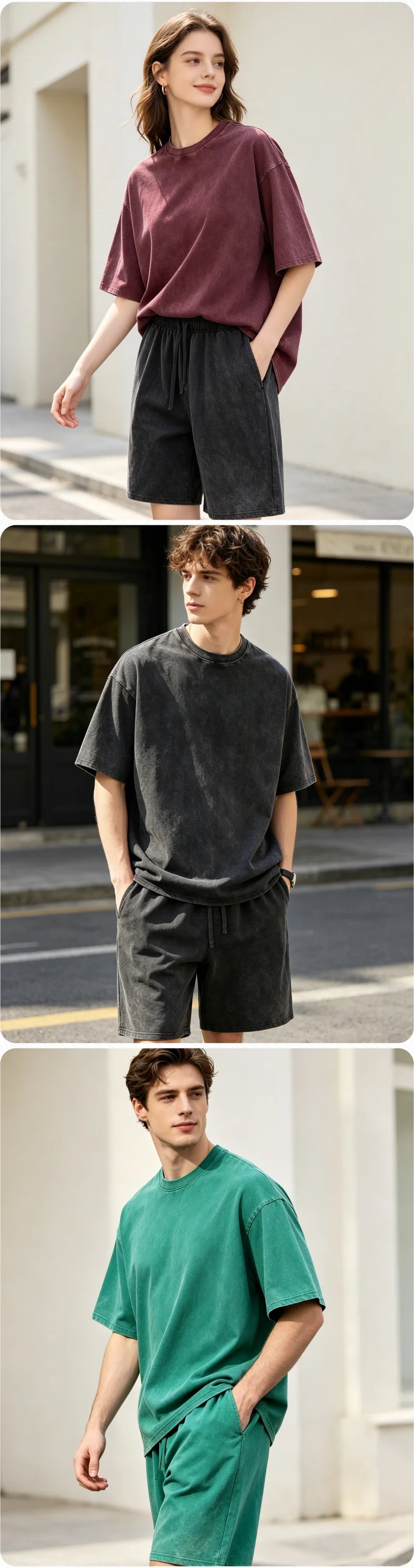 Maßgefertigte Vintage-Waschshorts und T-Shirts mit Personalisiertem Logo-Druck und Stickerei, Unisex Oversized Tee, Gym-Streetwear, Kleine Mindestbestellmenge, OEM ODM – Detail 3