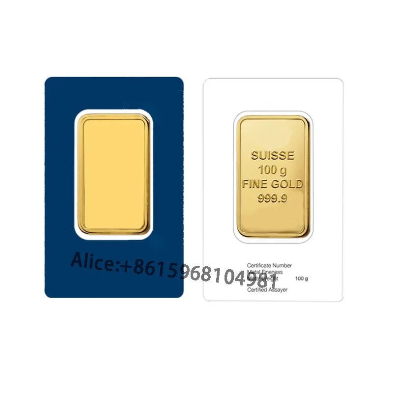 1/5/10 pcs 100G Gold Bar Metal Non-magnetic Switzerland Lady 24k Gold Plated Brass Core Crafts Holiday Gifts For Decoration