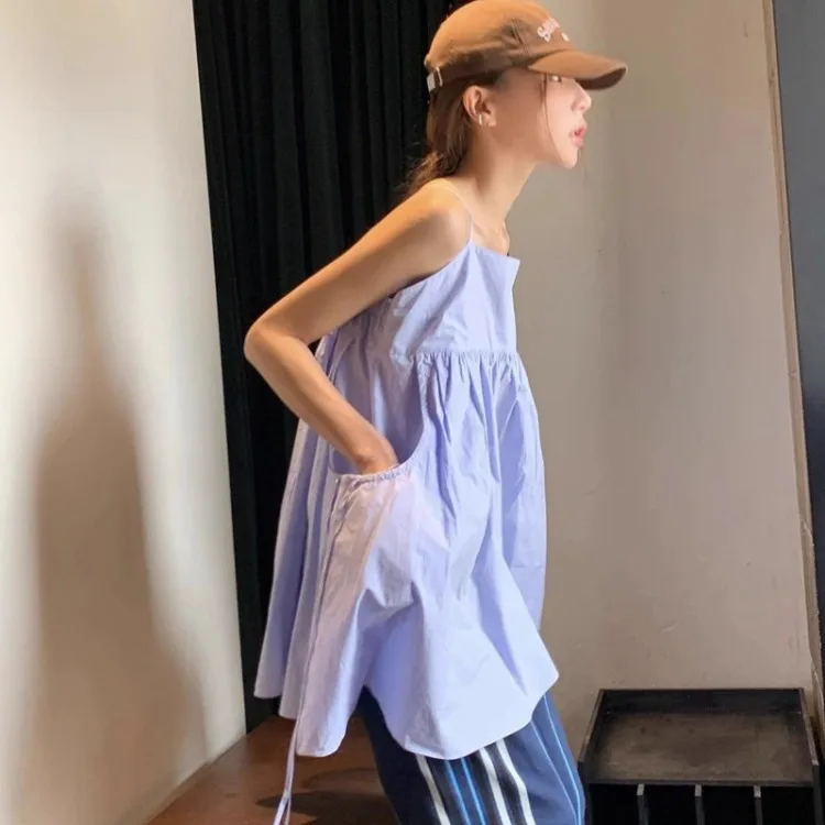 

Summer New All-match Vest Dresses Fashion Simple Sleeveless Camisole Dress for Women Y2k Mid-length Loose Pink Vestidos Mujer